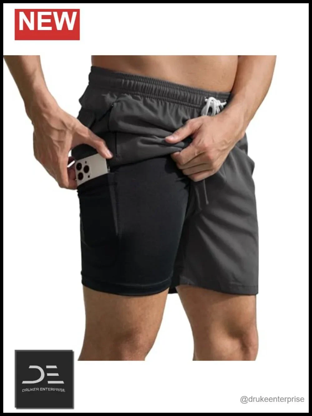 Men's 2-in-1 Compression Liner Swim Trunks Quick Dry Zipper Pockets